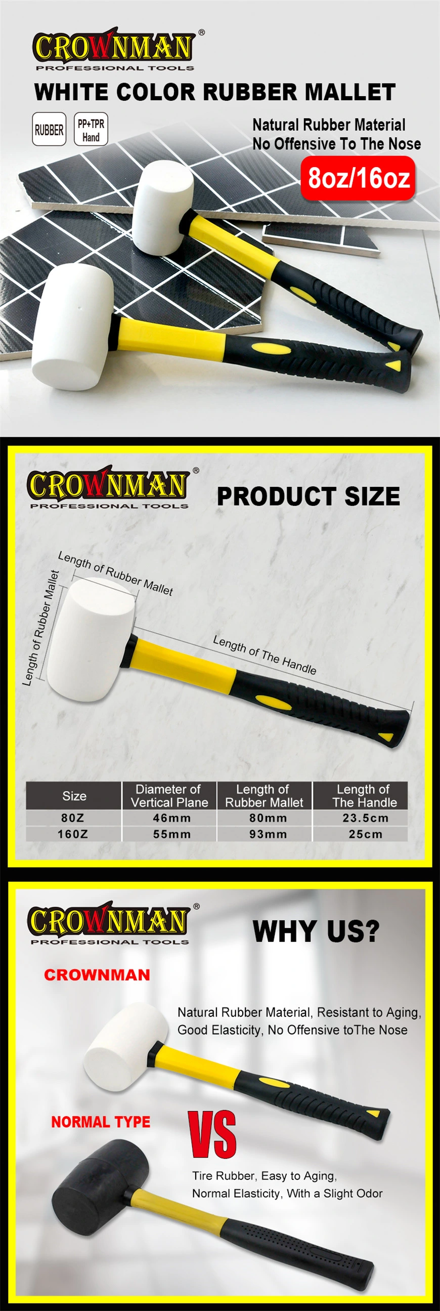 Crownman Industrial Grade White Color Rubber Mallet